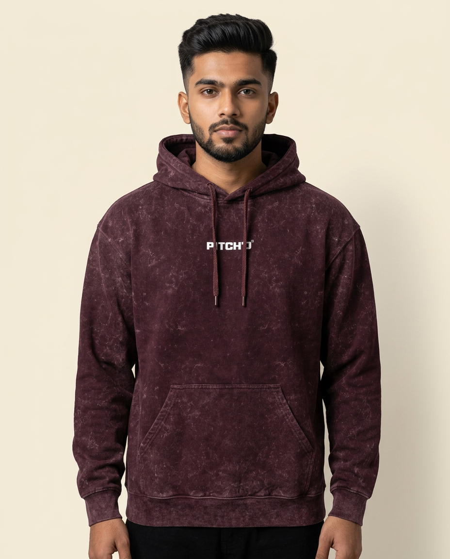 PITCH'D Acid Washed Hoodie - MAROON