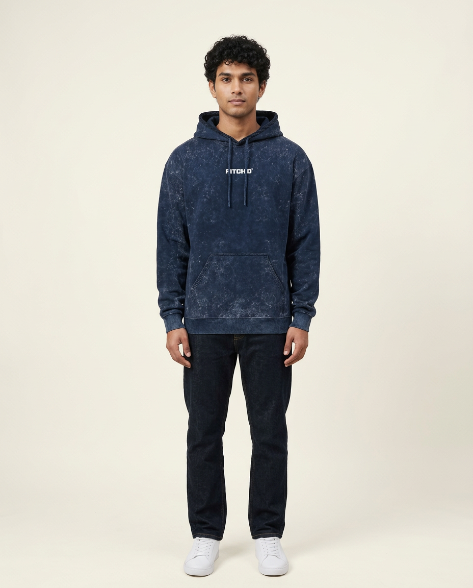 PITCH'D Acid Washed Hoodie - NAVY