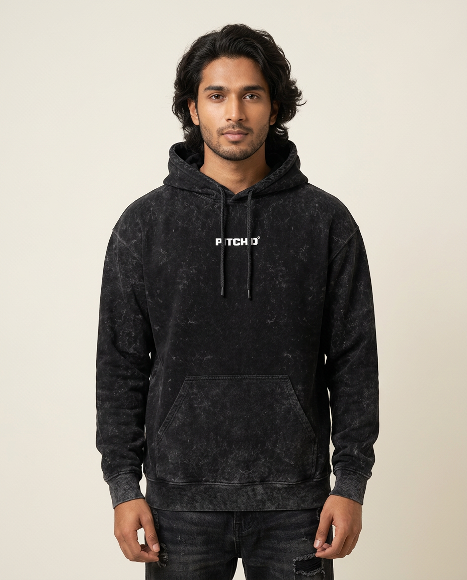 PITCH'D Acid Washed Hoodie - BLACK
