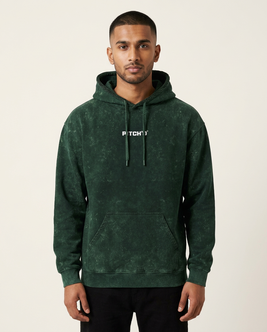 PITCH'D Acid Washed Hoodie - BOTTLE GREEN